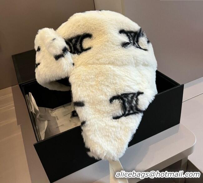 Well Crafted Celine Snow Logo Rabbit Fur Chapka Hat 0114 White 2025