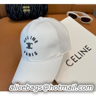 Top Design Celine Triomphe Logo Baseball Hat 0115 White 2025