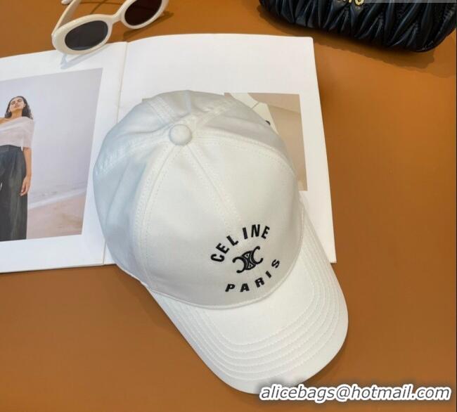 Top Design Celine Triomphe Logo Baseball Hat 0115 White 2025