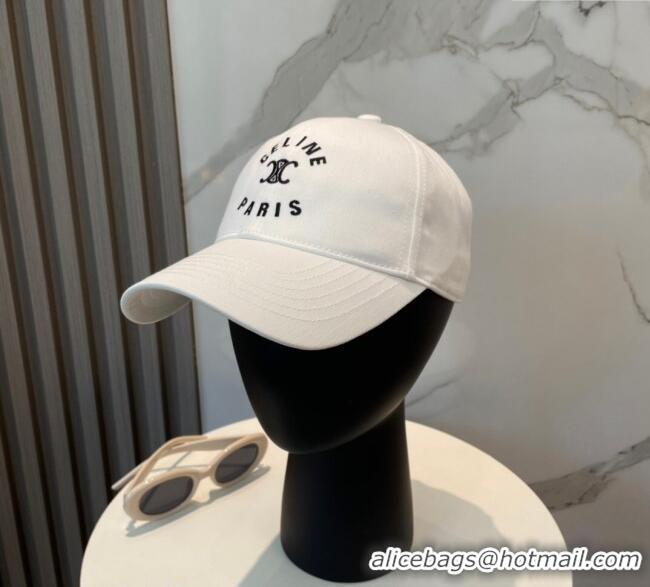 Top Design Celine Triomphe Logo Baseball Hat 0115 White 2025