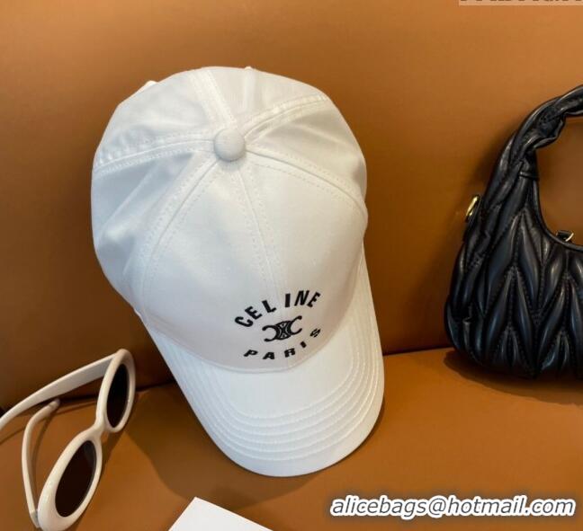 Top Design Celine Triomphe Logo Baseball Hat 0115 White 2025