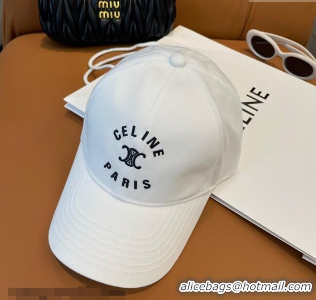 Top Design Celine Triomphe Logo Baseball Hat 0115 White 2025