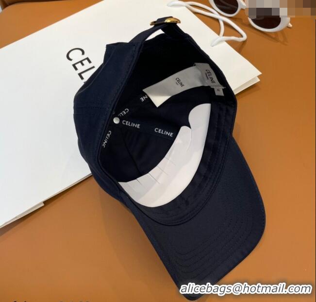 Luxury Cheap Celine Triomphe Logo Baseball Hat 0115 Dark Blue 2025