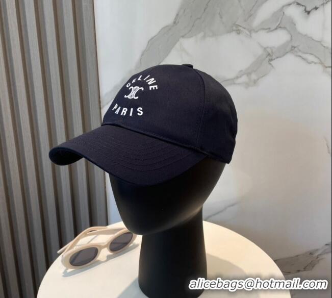 Luxury Cheap Celine Triomphe Logo Baseball Hat 0115 Dark Blue 2025