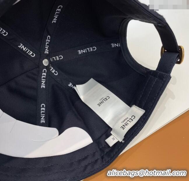 Luxury Cheap Celine Triomphe Logo Baseball Hat 0115 Dark Blue 2025