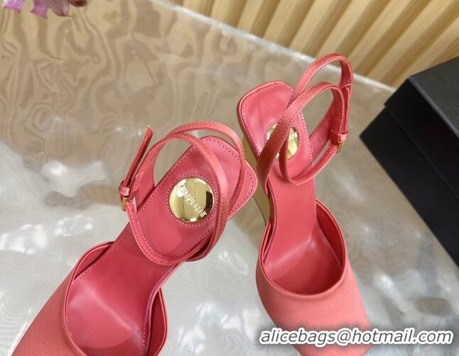 Grade Quality Saint Laurent La Scandale Open Toe Wedge Sandals 11cm in Satin Light Pink 0225067