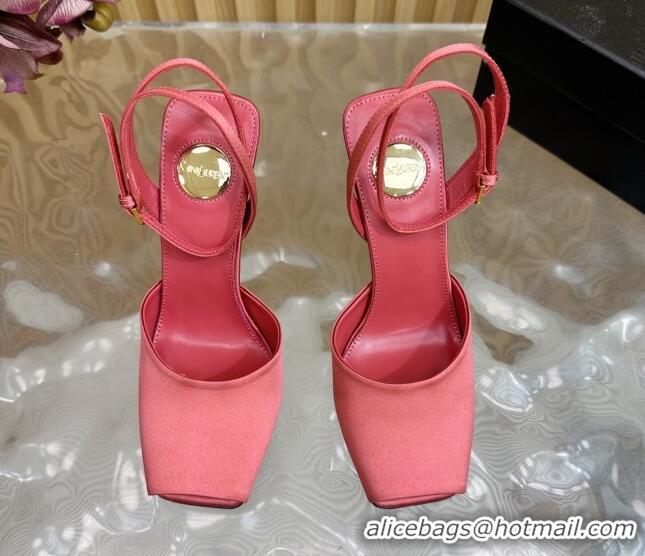 Grade Quality Saint Laurent La Scandale Open Toe Wedge Sandals 11cm in Satin Light Pink 0225067