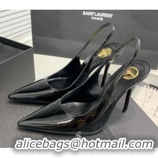 Best Grade Saint Laurent Romy Slingback Pumps 10.5cm in Patent Leather Black 0225068