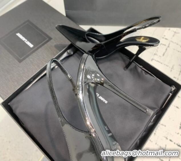 Best Grade Saint Laurent Romy Slingback Pumps 10.5cm in Patent Leather Black 0225068