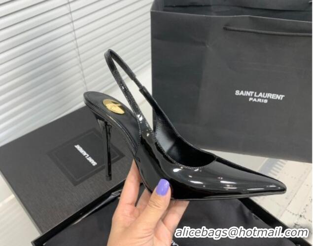 Best Grade Saint Laurent Romy Slingback Pumps 10.5cm in Patent Leather Black 0225068