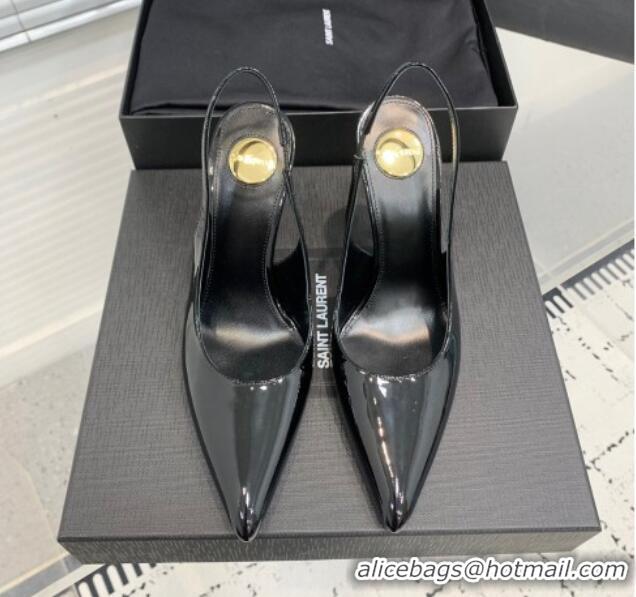 Best Grade Saint Laurent Romy Slingback Pumps 10.5cm in Patent Leather Black 0225068