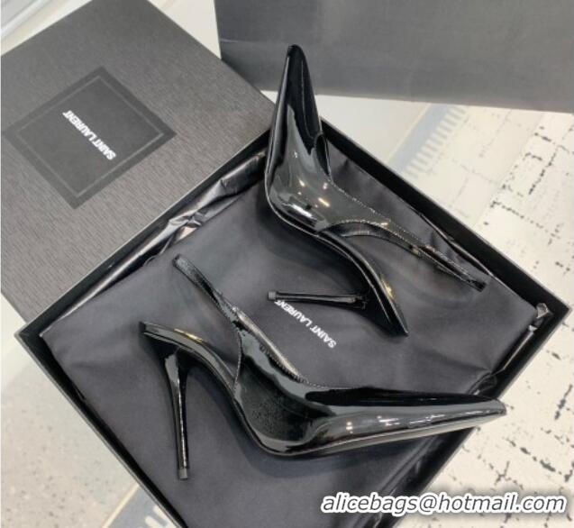 Best Grade Saint Laurent Romy Slingback Pumps 10.5cm in Patent Leather Black 0225068