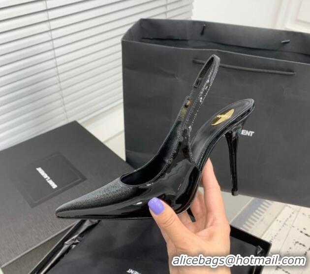 Best Grade Saint Laurent Romy Slingback Pumps 10.5cm in Patent Leather Black 0225068