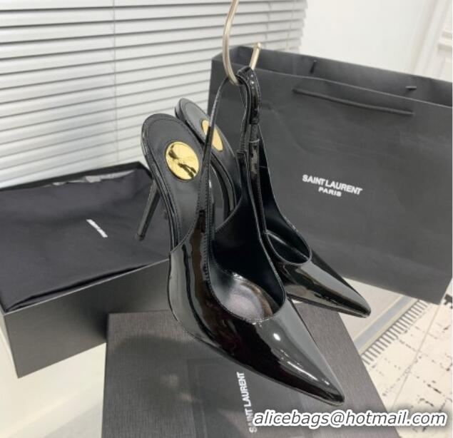 Best Grade Saint Laurent Romy Slingback Pumps 10.5cm in Patent Leather Black 0225068