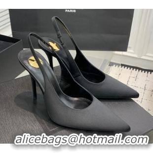 Sumptuous Saint Laurent Romy Slingback Pumps 10.5cm in Satin Black 0225069