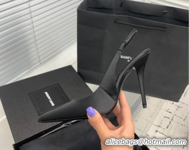 Sumptuous Saint Laurent Romy Slingback Pumps 10.5cm in Satin Black 0225069