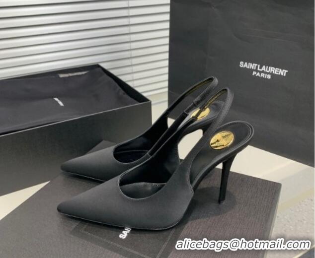 Sumptuous Saint Laurent Romy Slingback Pumps 10.5cm in Satin Black 0225069