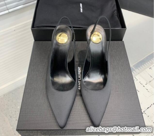 Sumptuous Saint Laurent Romy Slingback Pumps 10.5cm in Satin Black 0225069