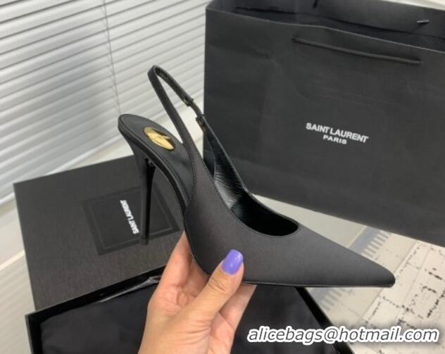 Sumptuous Saint Laurent Romy Slingback Pumps 10.5cm in Satin Black 0225069