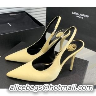 Shop Duplicate Saint Laurent Romy Slingback Pumps 10.5cm in Satin Yellow 0225070