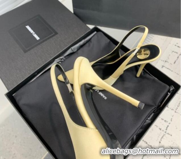 Shop Duplicate Saint Laurent Romy Slingback Pumps 10.5cm in Satin Yellow 0225070