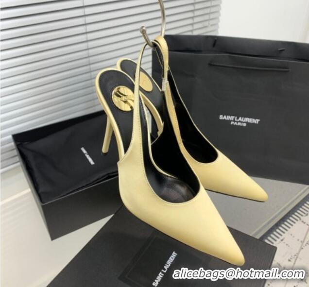 Shop Duplicate Saint Laurent Romy Slingback Pumps 10.5cm in Satin Yellow 0225070