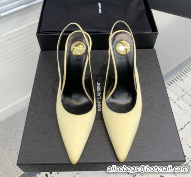 Shop Duplicate Saint Laurent Romy Slingback Pumps 10.5cm in Satin Yellow 0225070