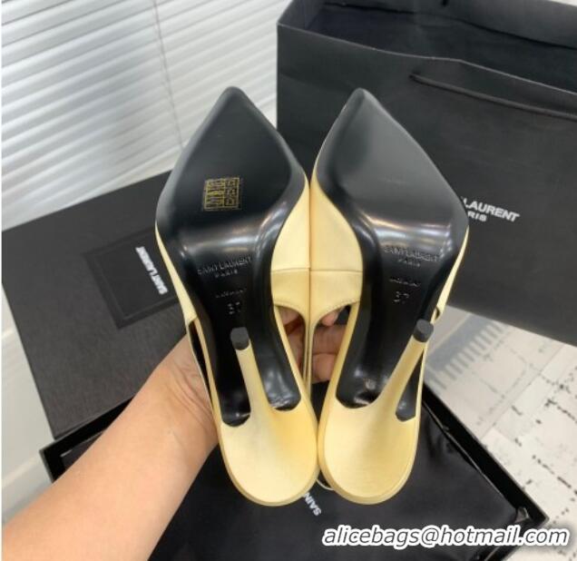 Shop Duplicate Saint Laurent Romy Slingback Pumps 10.5cm in Satin Yellow 0225070