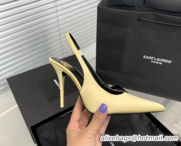 Shop Duplicate Saint Laurent Romy Slingback Pumps 10.5cm in Satin Yellow 0225070