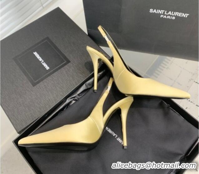 Shop Duplicate Saint Laurent Romy Slingback Pumps 10.5cm in Satin Yellow 0225070