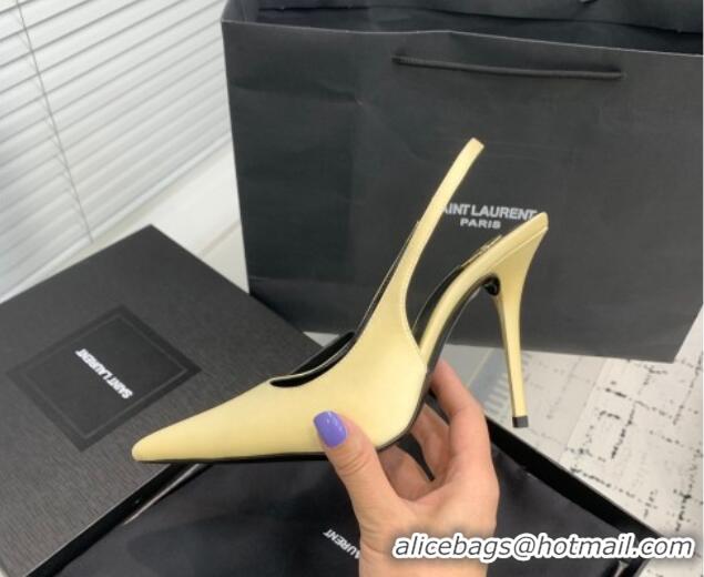 Shop Duplicate Saint Laurent Romy Slingback Pumps 10.5cm in Satin Yellow 0225070