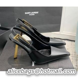 Perfect Saint Laurent Lee Slingback Pumps 11cm with Buckle in Shiny Leather Black 0225071