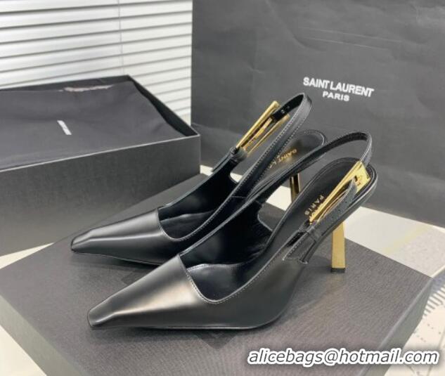 Perfect Saint Laurent Lee Slingback Pumps 11cm with Buckle in Shiny Leather Black 0225071