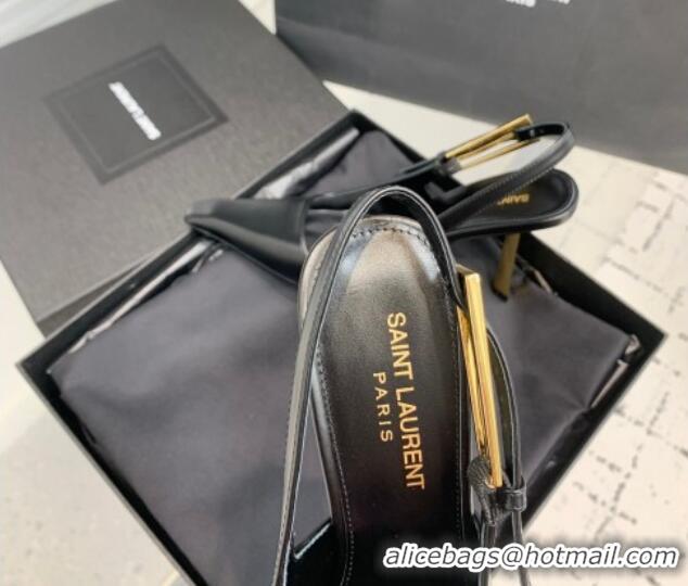 Perfect Saint Laurent Lee Slingback Pumps 11cm with Buckle in Shiny Leather Black 0225071