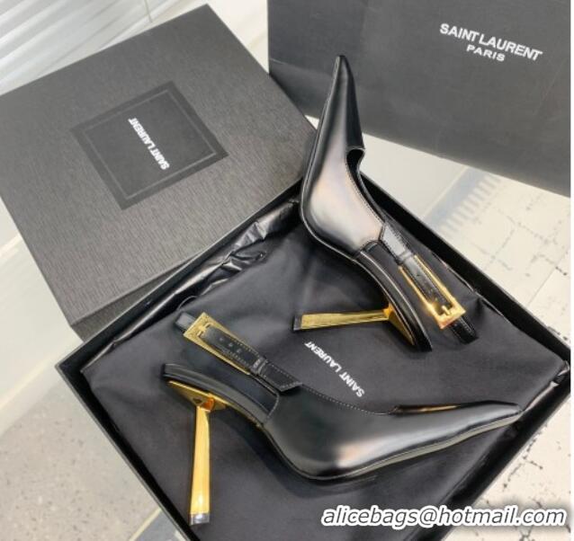 Perfect Saint Laurent Lee Slingback Pumps 11cm with Buckle in Shiny Leather Black 0225071