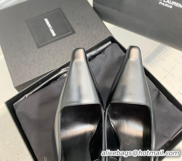 Perfect Saint Laurent Lee Slingback Pumps 11cm with Buckle in Shiny Leather Black 0225071