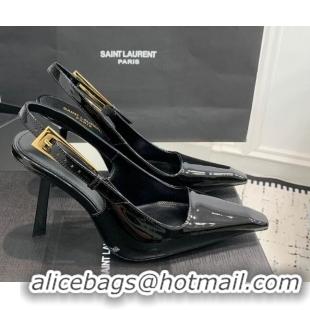 Best Price Saint Laurent Lee Slingback Pumps 11cm with Buckle in Patent Leather Black 0225072