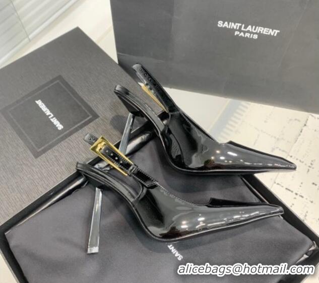 Best Price Saint Laurent Lee Slingback Pumps 11cm with Buckle in Patent Leather Black 0225072