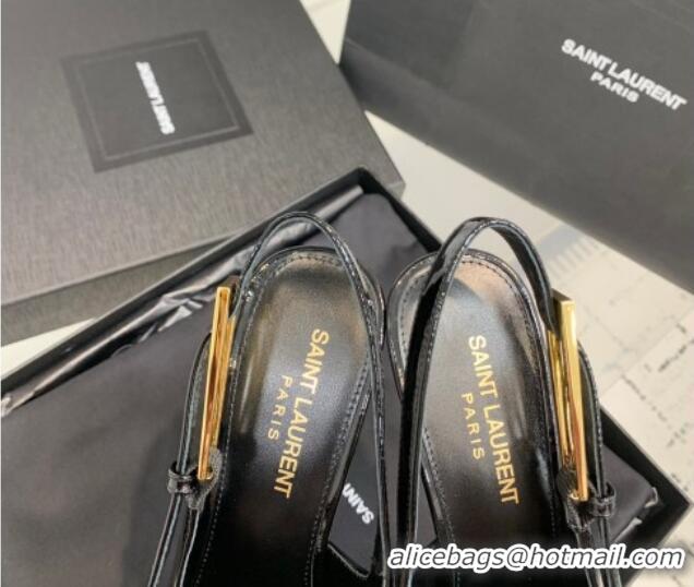 Best Price Saint Laurent Lee Slingback Pumps 11cm with Buckle in Patent Leather Black 0225072