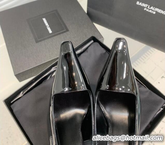 Best Price Saint Laurent Lee Slingback Pumps 11cm with Buckle in Patent Leather Black 0225072