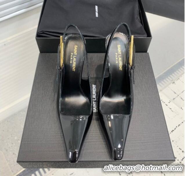 Best Price Saint Laurent Lee Slingback Pumps 11cm with Buckle in Patent Leather Black 0225072