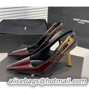 Low Price Saint Laurent Lee Slingback Pumps 11cm with Buckle in Patent Leather Dark Burgundy 0225073