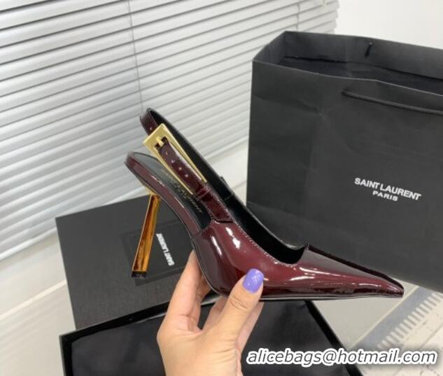 Low Price Saint Laurent Lee Slingback Pumps 11cm with Buckle in Patent Leather Dark Burgundy 0225073