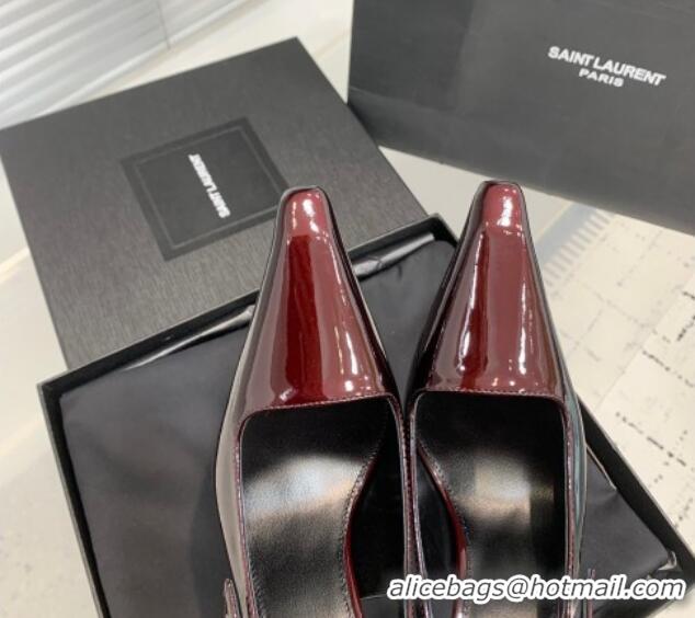 Low Price Saint Laurent Lee Slingback Pumps 11cm with Buckle in Patent Leather Dark Burgundy 0225073