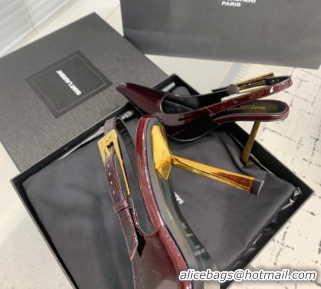 Low Price Saint Laurent Lee Slingback Pumps 11cm with Buckle in Patent Leather Dark Burgundy 0225073