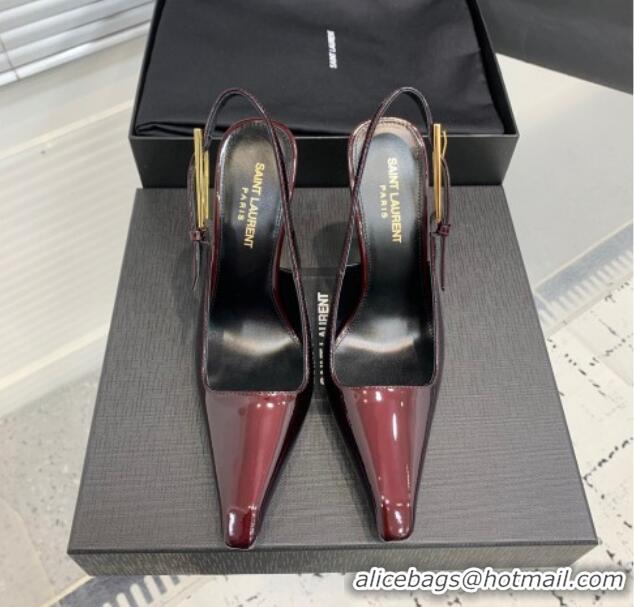 Low Price Saint Laurent Lee Slingback Pumps 11cm with Buckle in Patent Leather Dark Burgundy 0225073