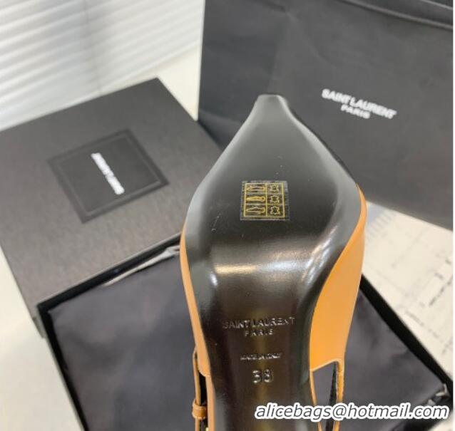 Low Cost Saint Laurent Lee Slingback Pumps 11cm with Buckle in Shiny Leather Light Brown 0225074