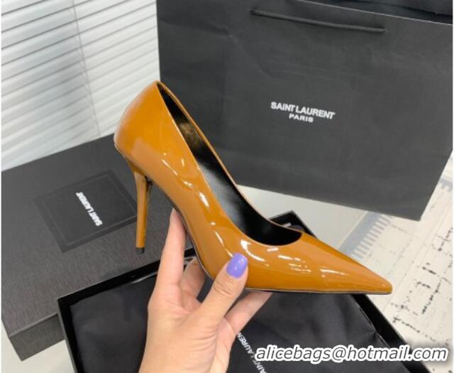 Luxurious Saint Laurent Norma Pumps 10.5cm in Patent Leather Apricot 0225077