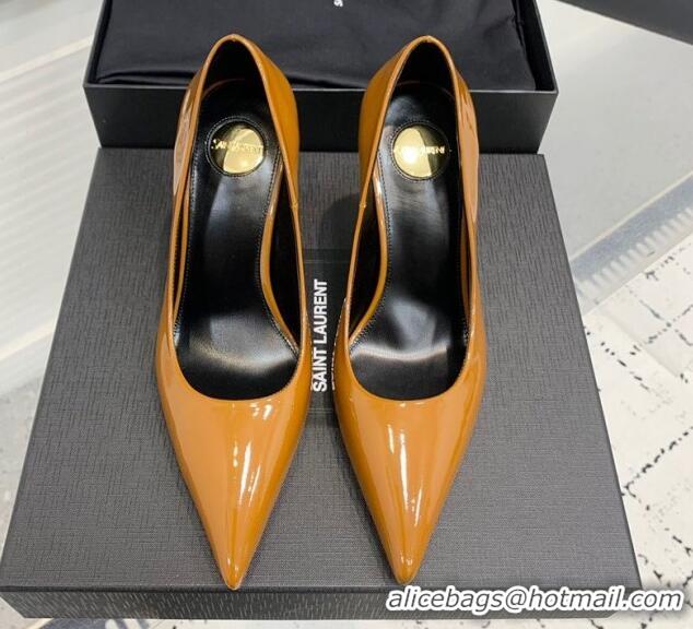 Luxurious Saint Laurent Norma Pumps 10.5cm in Patent Leather Apricot 0225077