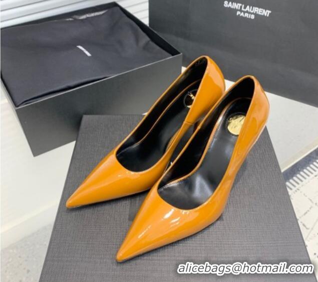 Luxurious Saint Laurent Norma Pumps 10.5cm in Patent Leather Apricot 0225077